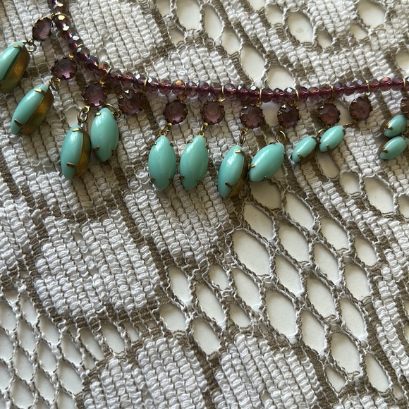 Turquoise and Amethyst Stone Beaded Boho Collar Necklace by Anthropologie - NWT - Picture 3 of 8